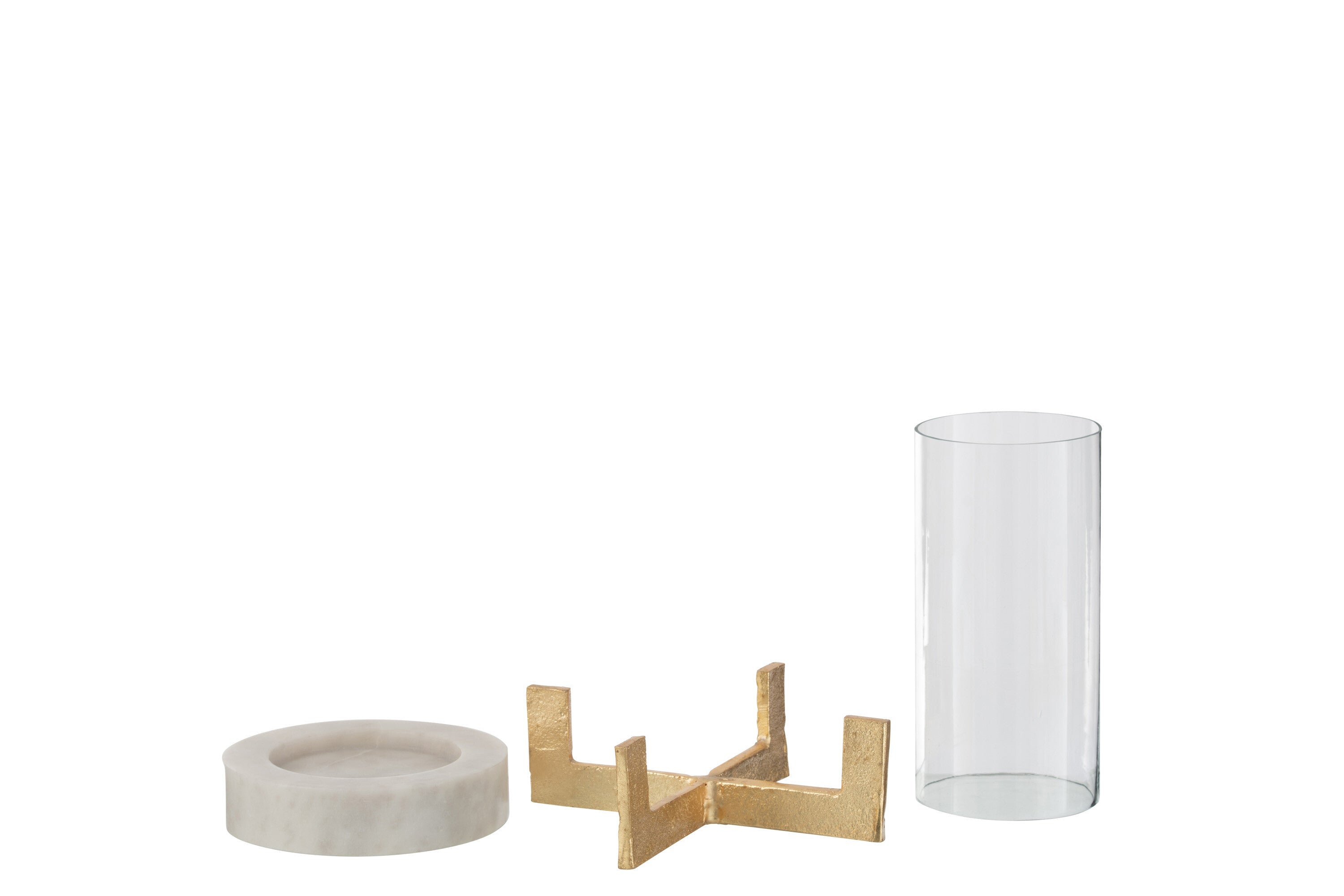 Windlicht Glas Voet Marmer/Metaal Grijs/Champagne Small