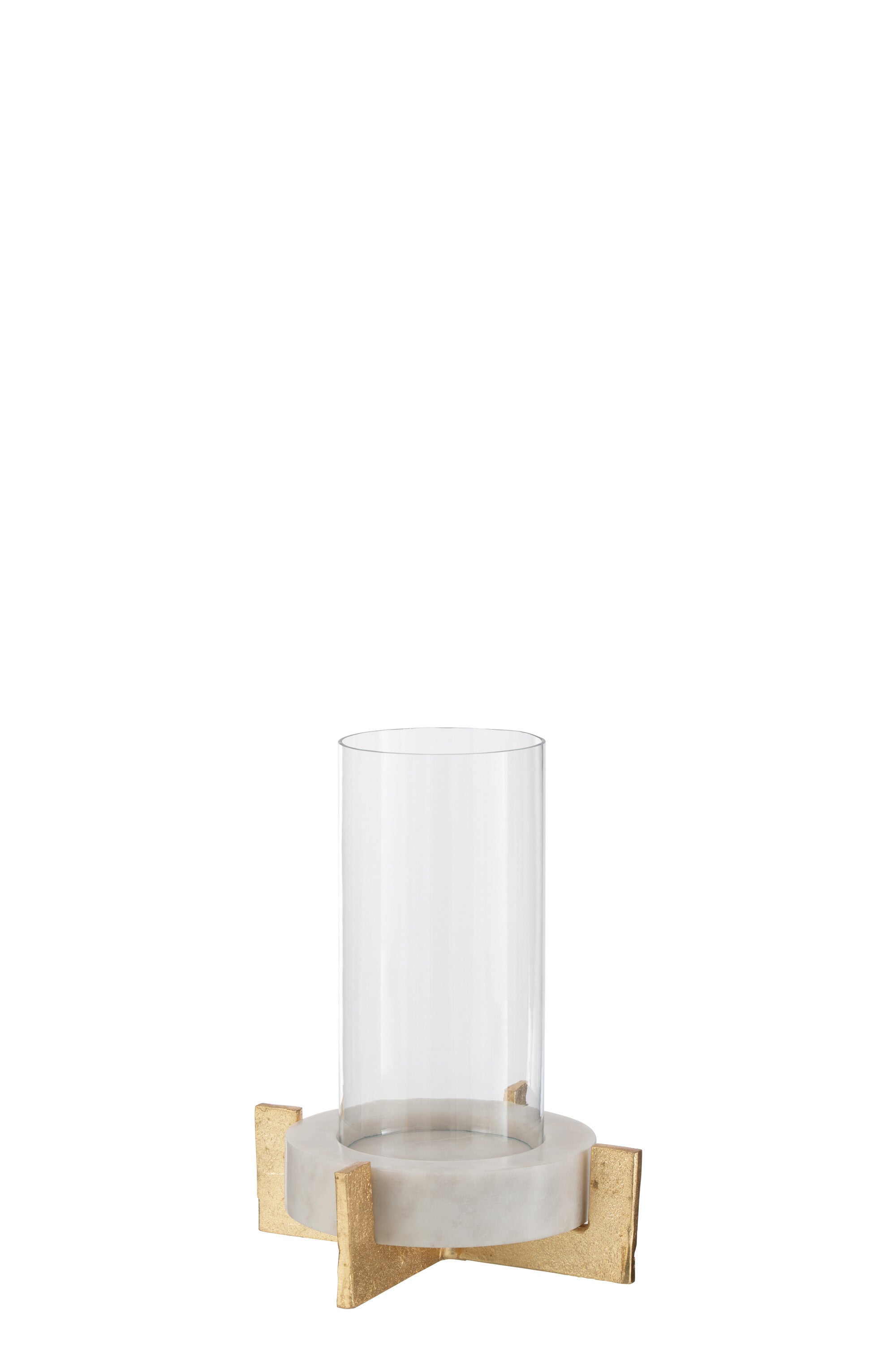 Windlicht Glas Voet Marmer/Metaal Grijs/Champagne Small