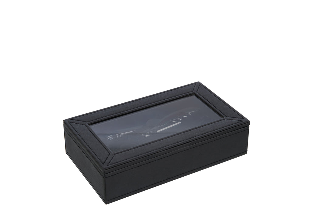 Doos 6 Wijnaccessoires Kunstleder Zwart