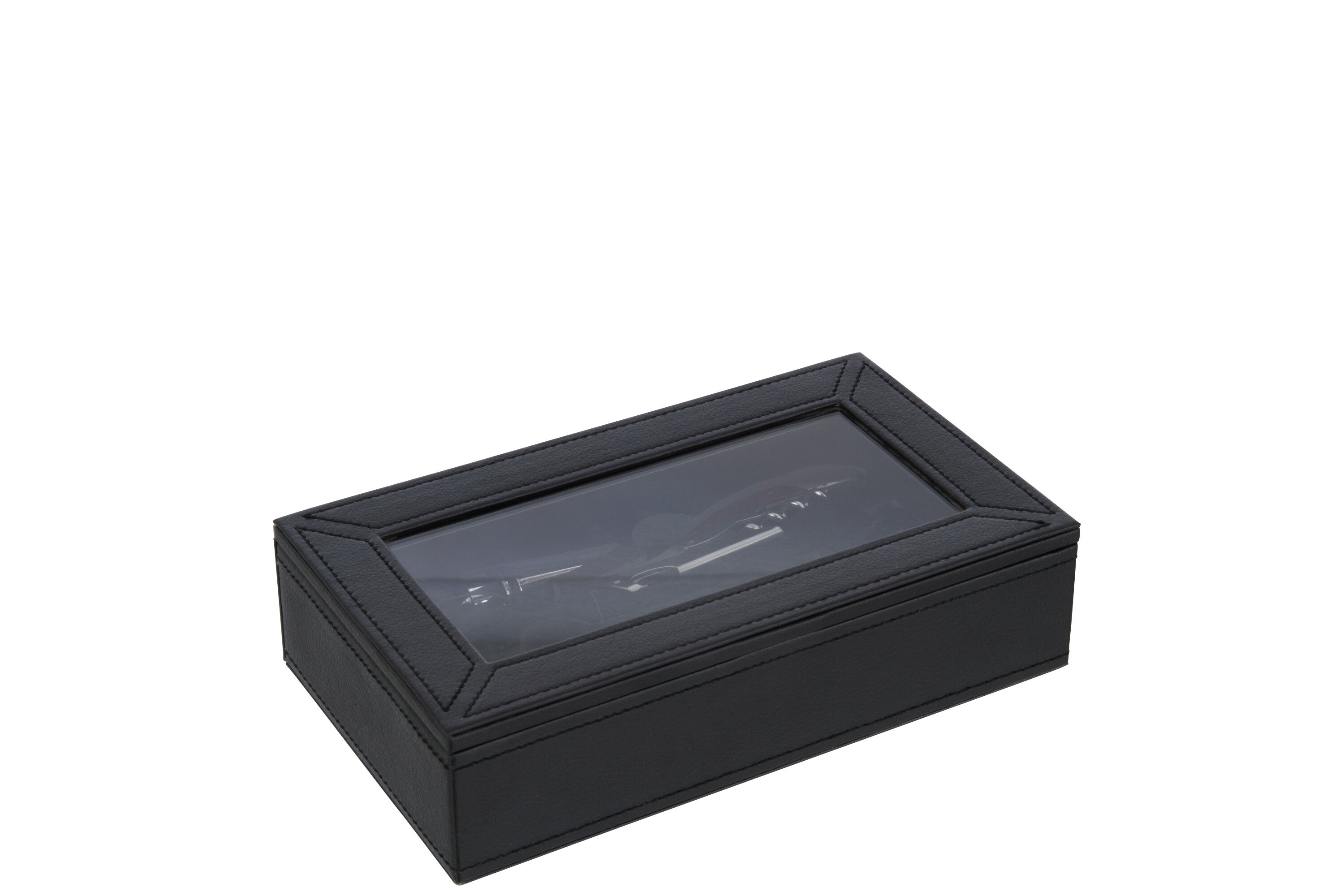 Doos 6 Wijnaccessoires Kunstleder Zwart