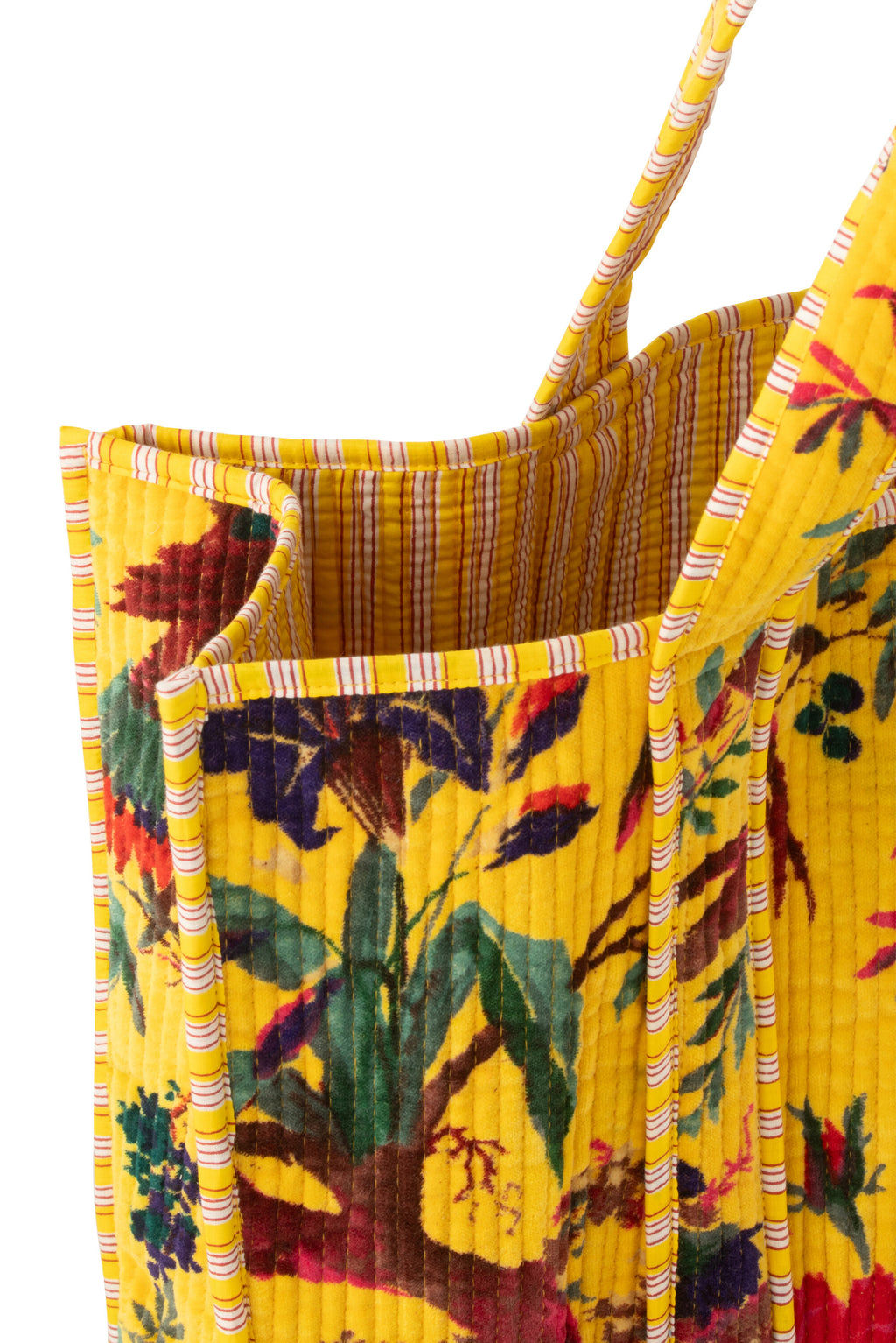 Happy vibes shopper katoenflueel Geel