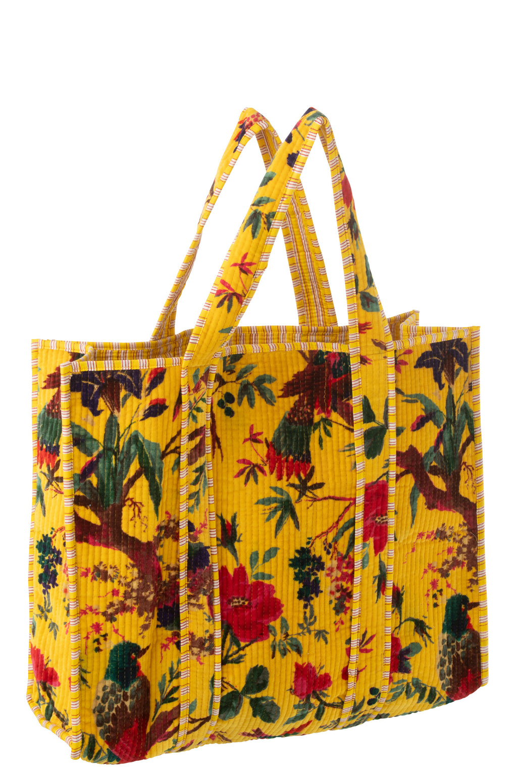 Happy vibes shopper katoenflueel Geel