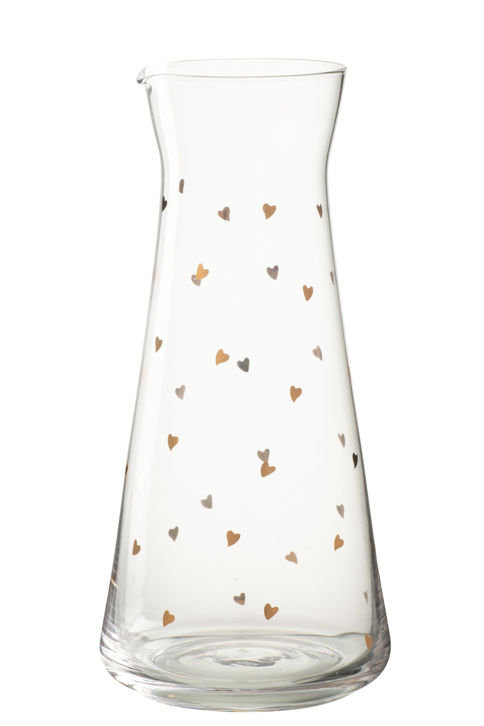 Karaf met gouden hartjes uit glas (11x11x23cm)