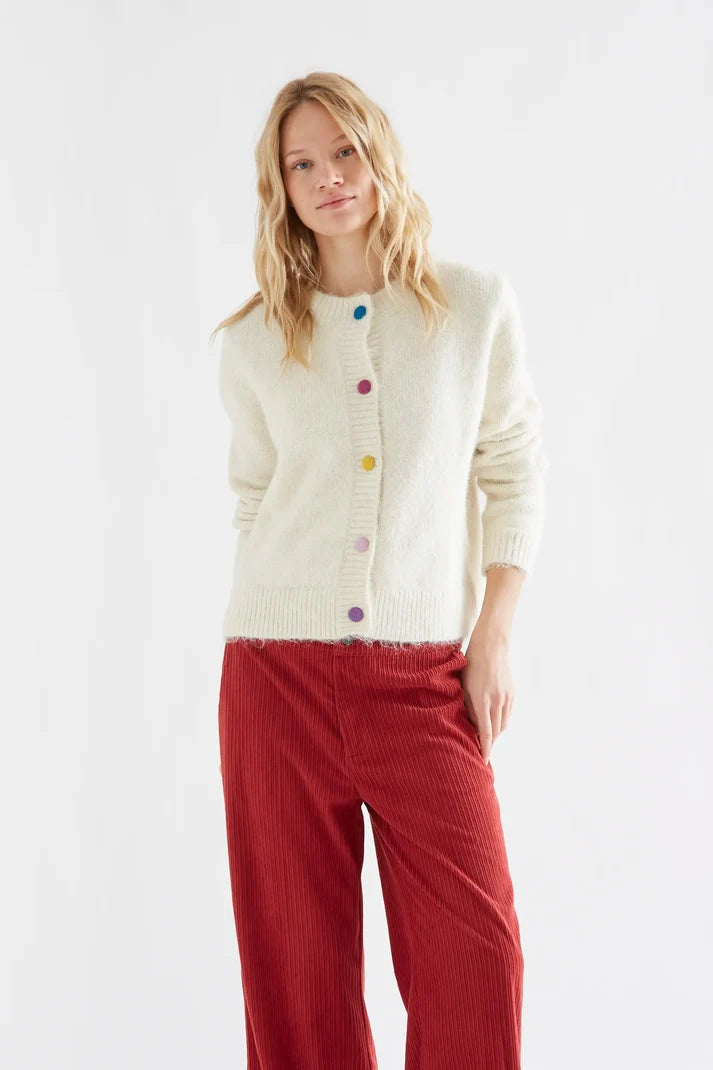 Ecru cardigan met multicolor knopen