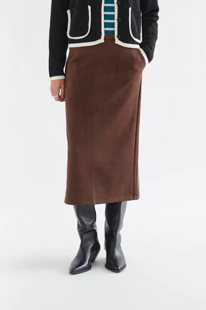 Midi-rok in suèdelook – bruin