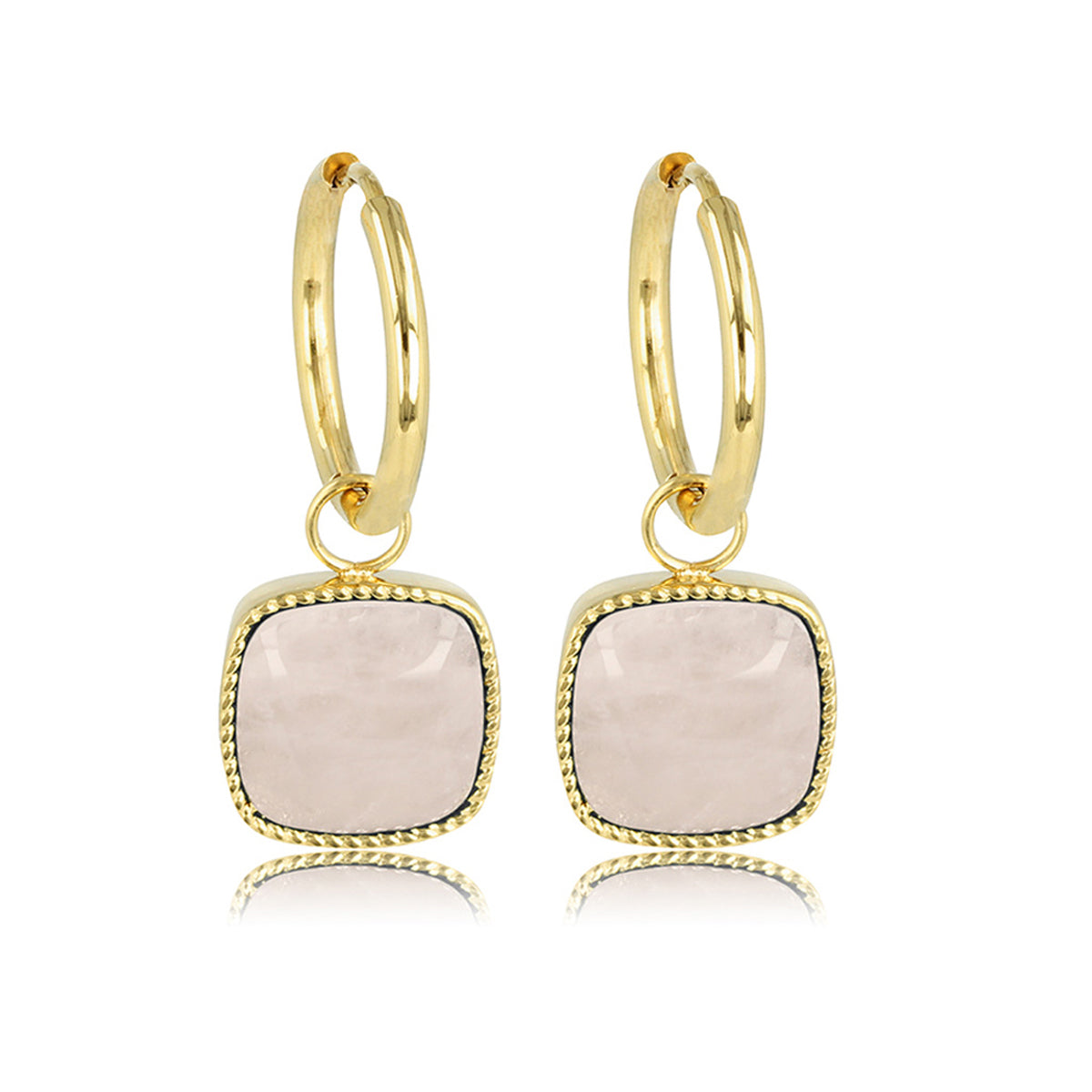 Gouden oorringe met rose quartz