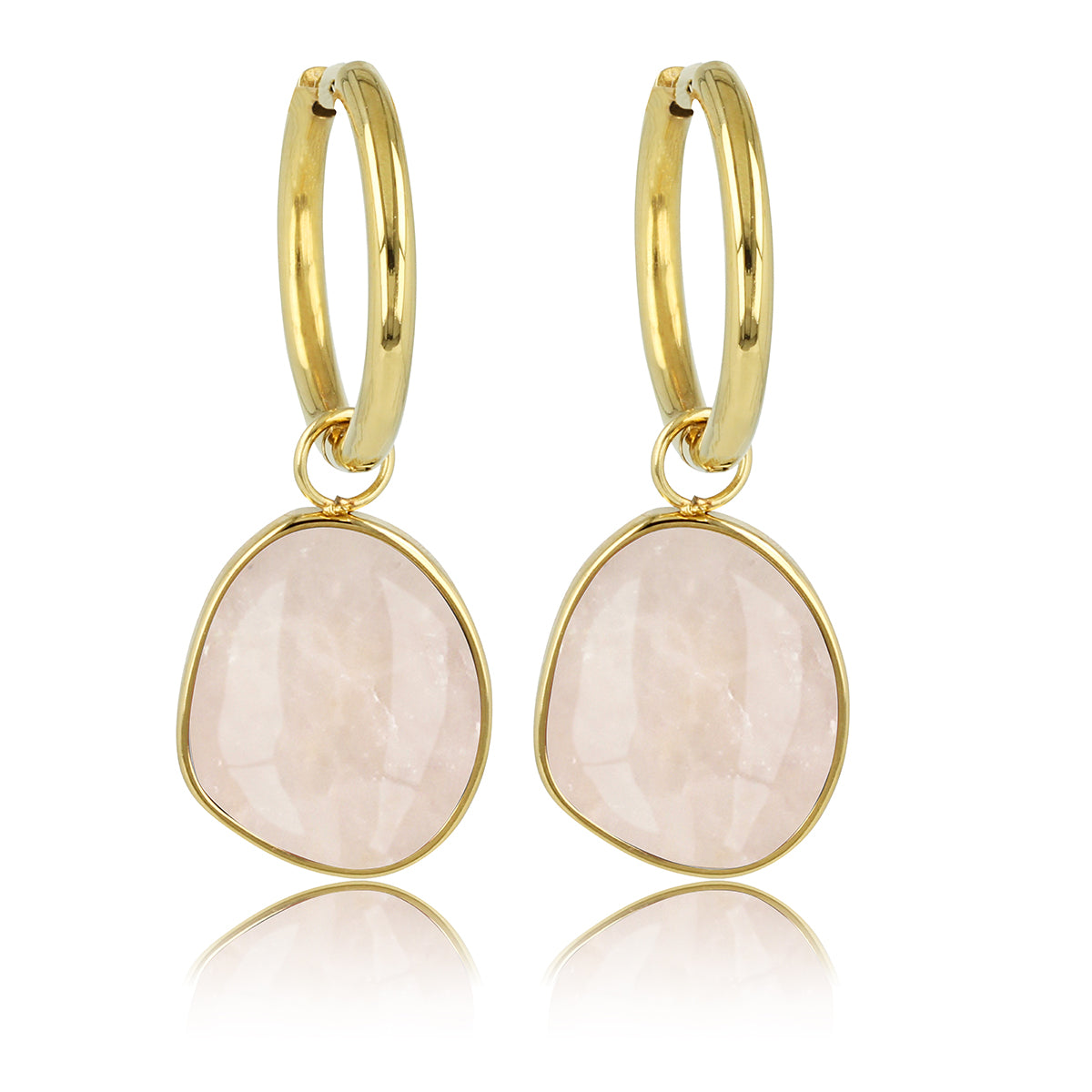 Gouden oorbellen met Rose Quartz hanger