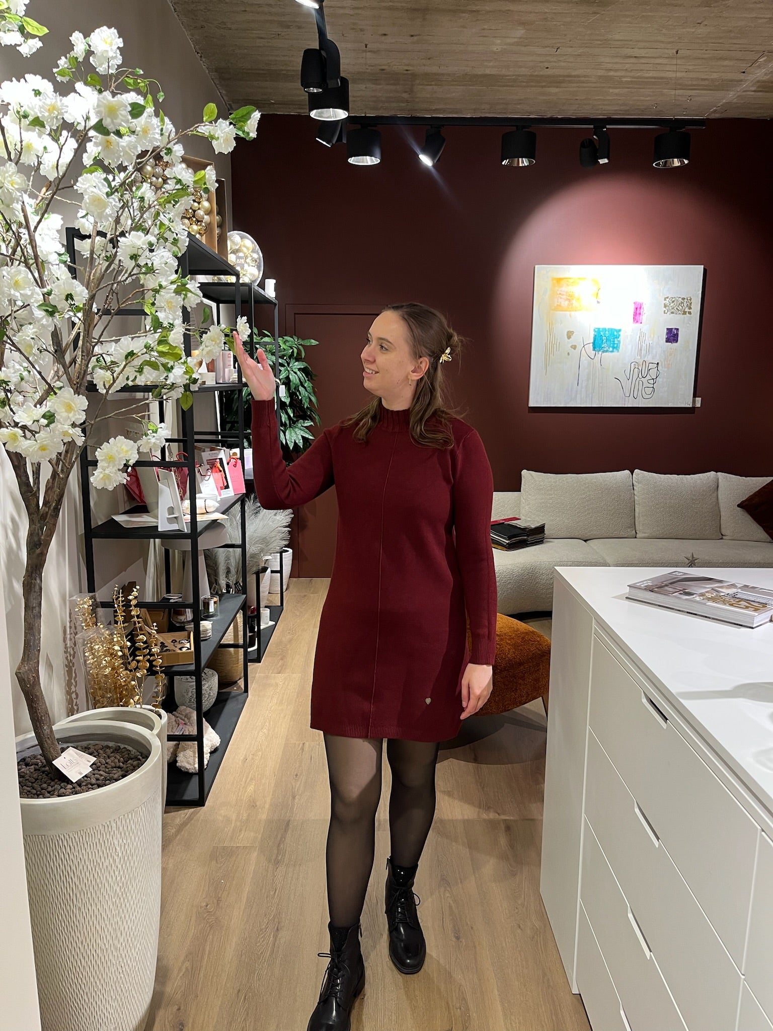 knit jurk burgundy