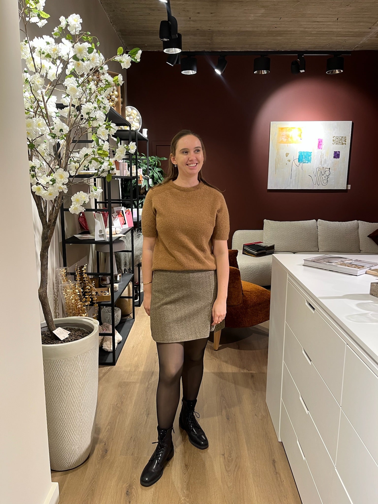 knit met korte mouw licht bruin