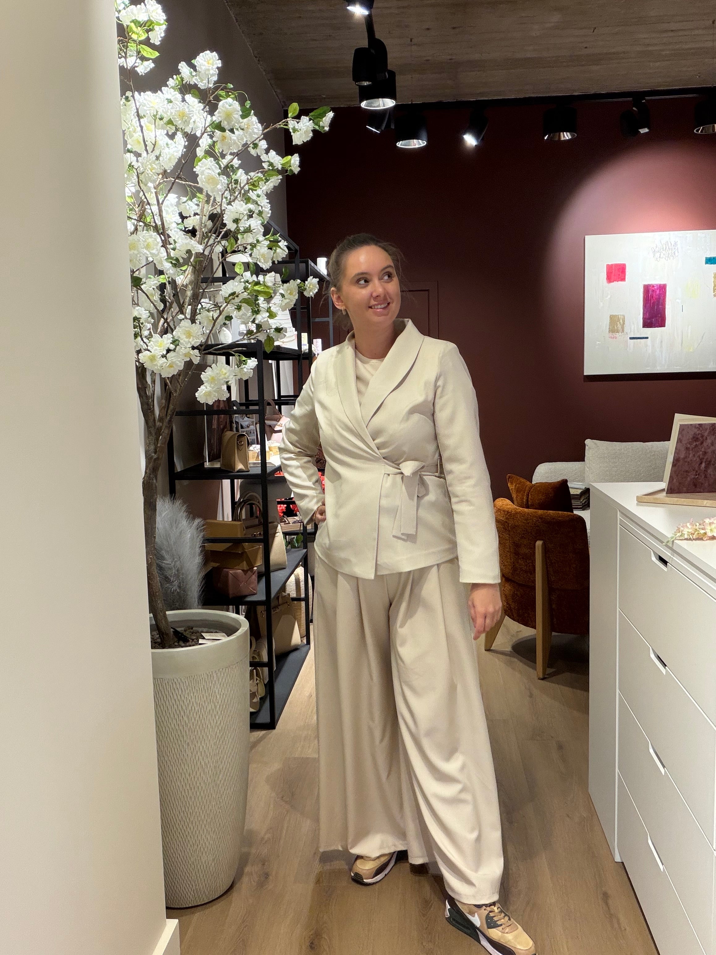 Broek wijde pijpen beige