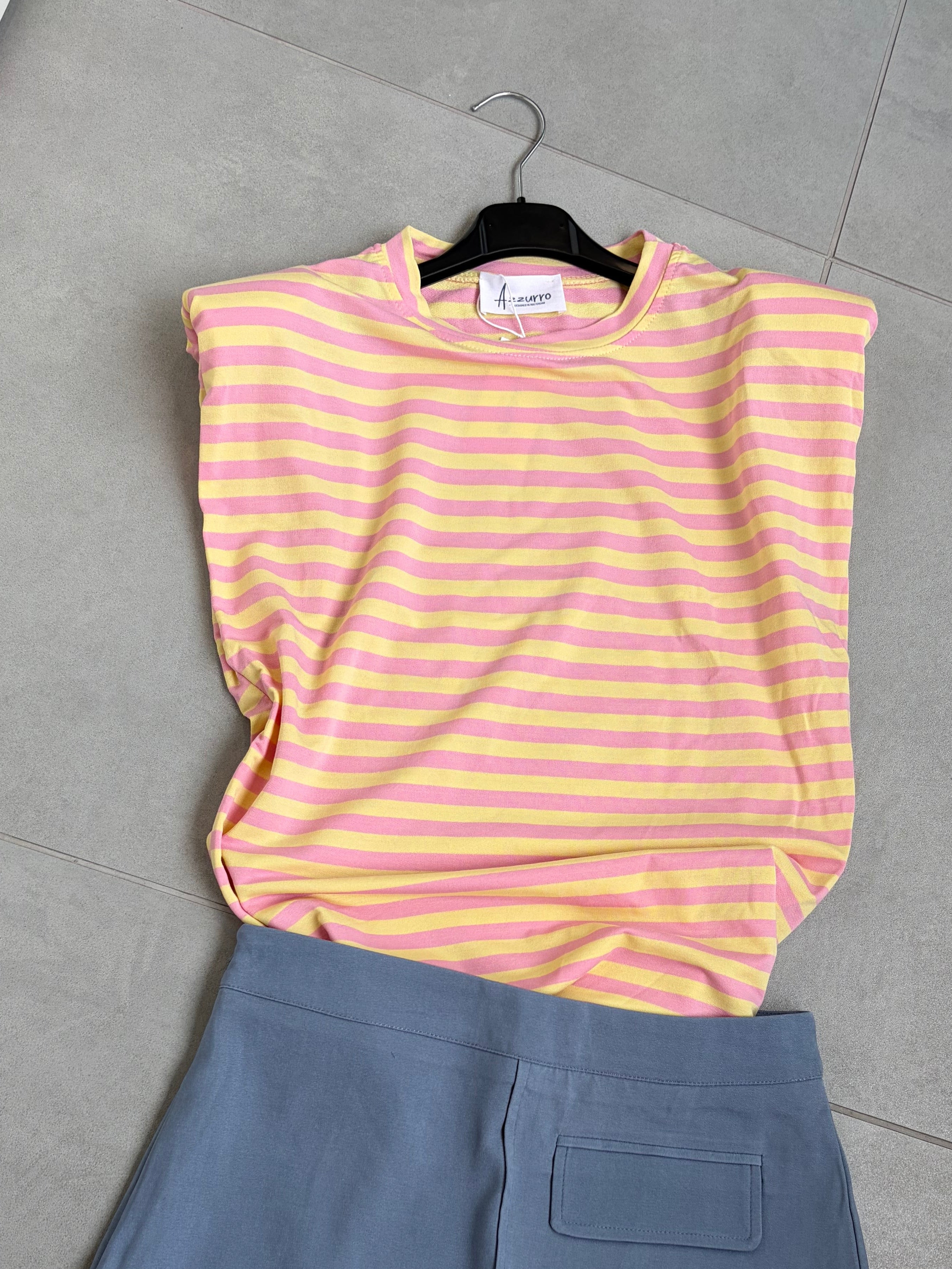 Tshirt gestreept geel-roze