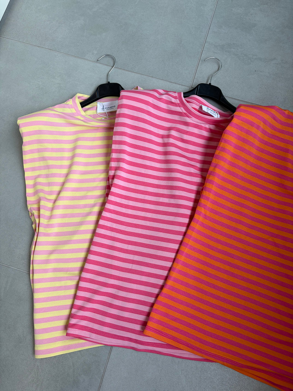 Tshirt gestreept geel-roze