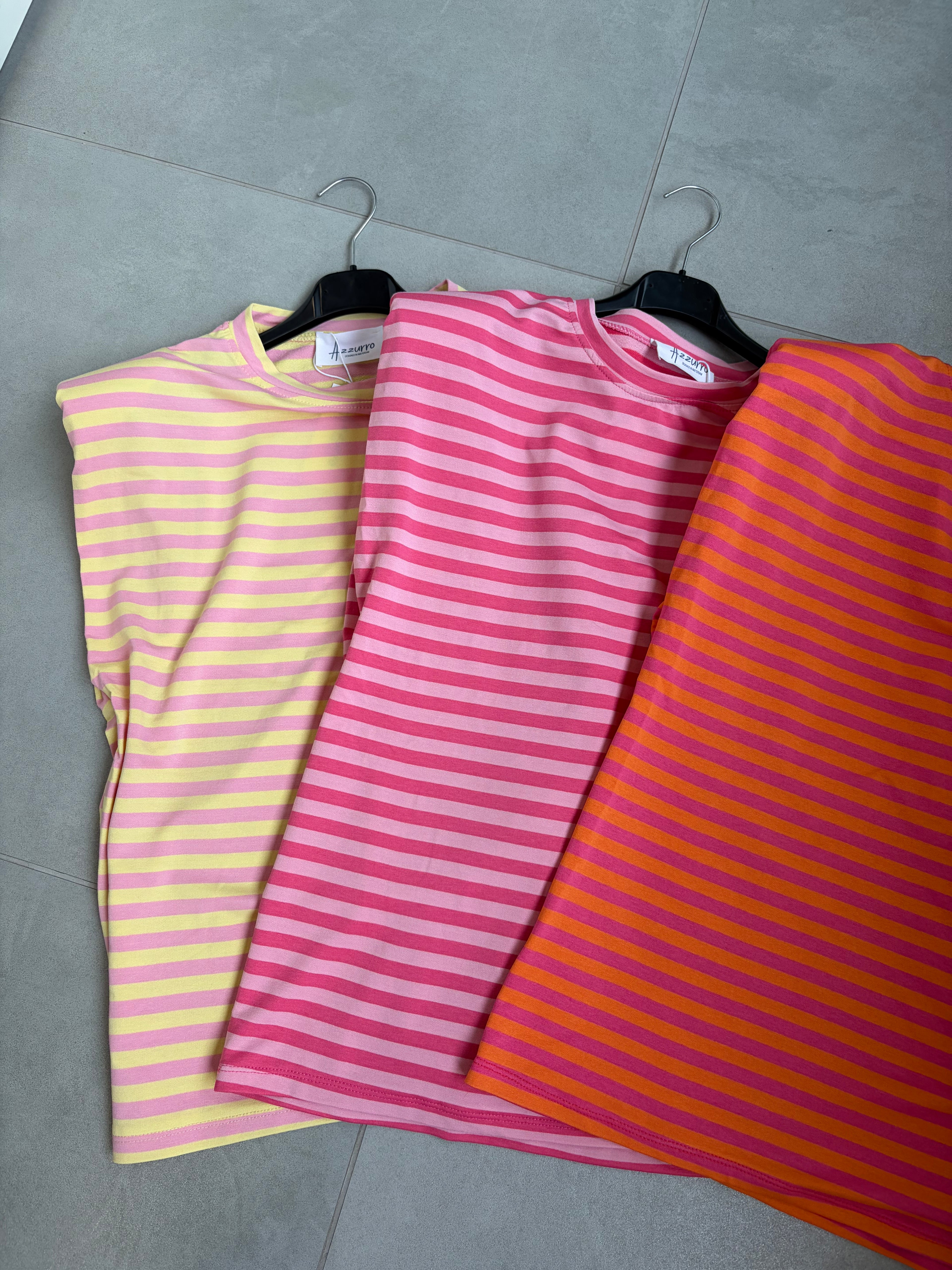 Tshirt gestreept geel-roze