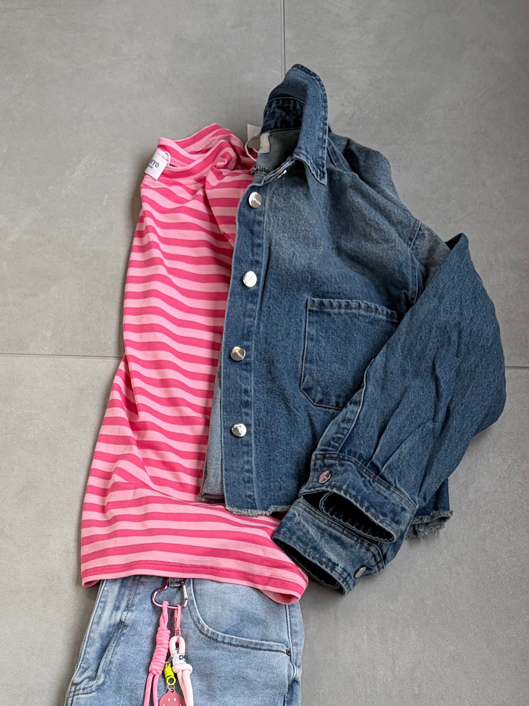 T-shirt gestreept barbieroze/roos