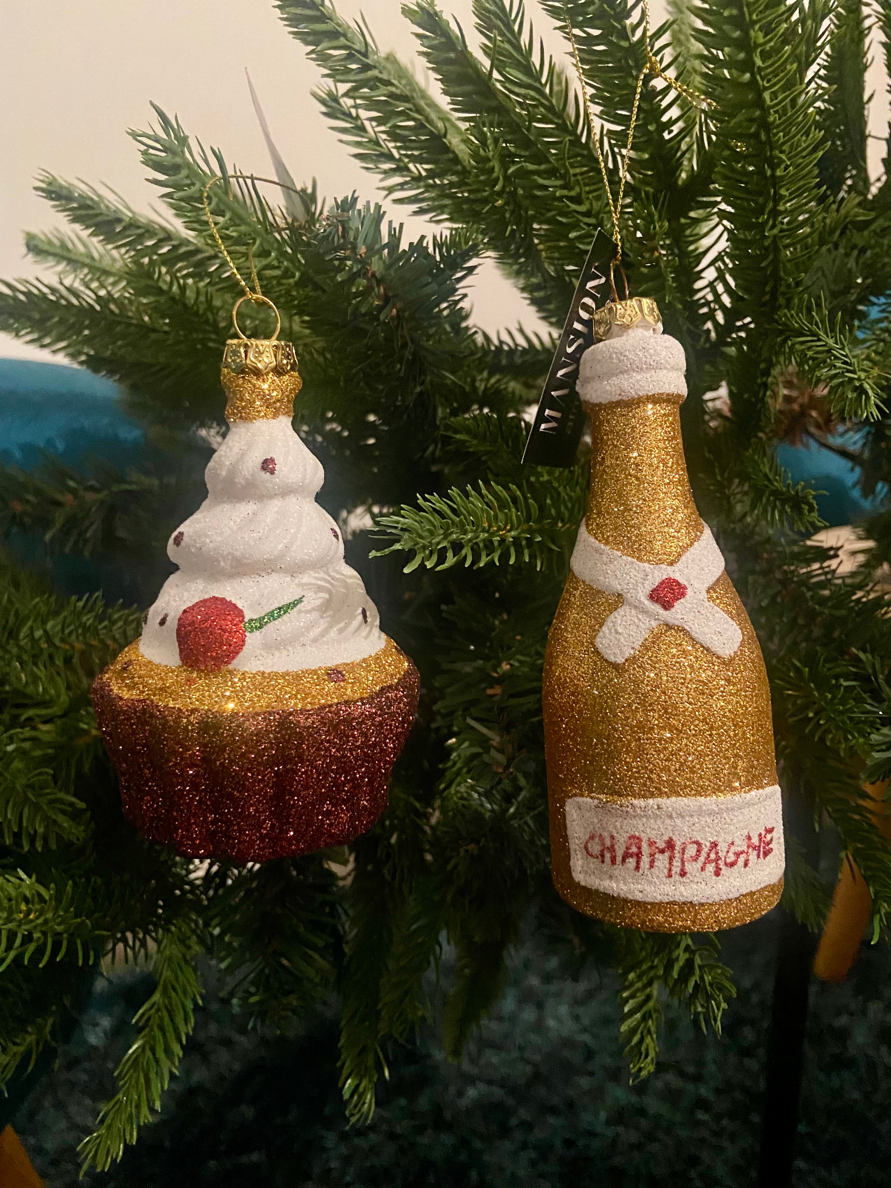 glitter champagnefles kerstbal