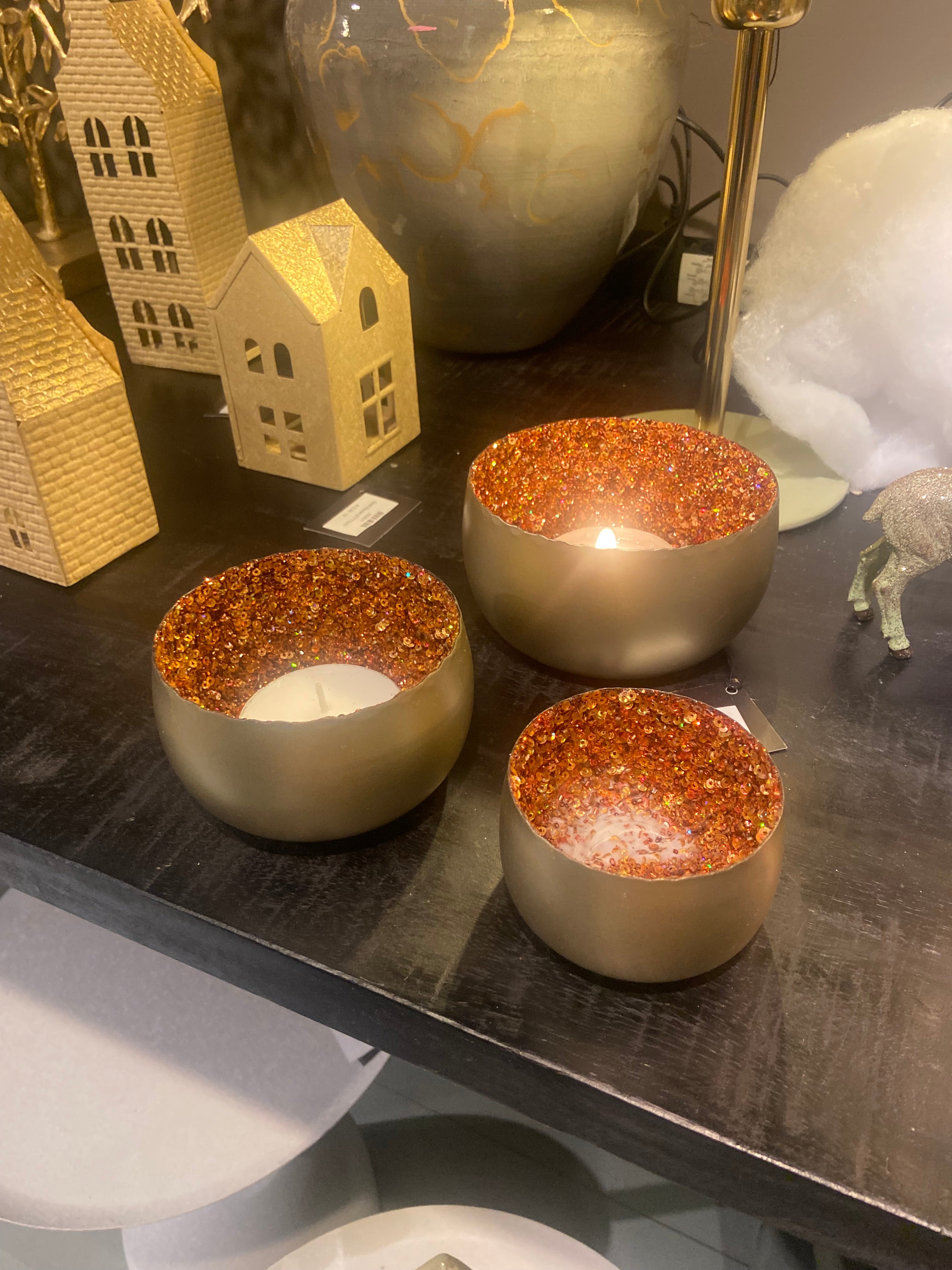 set van 3 kaarsenhouders goud met glitters