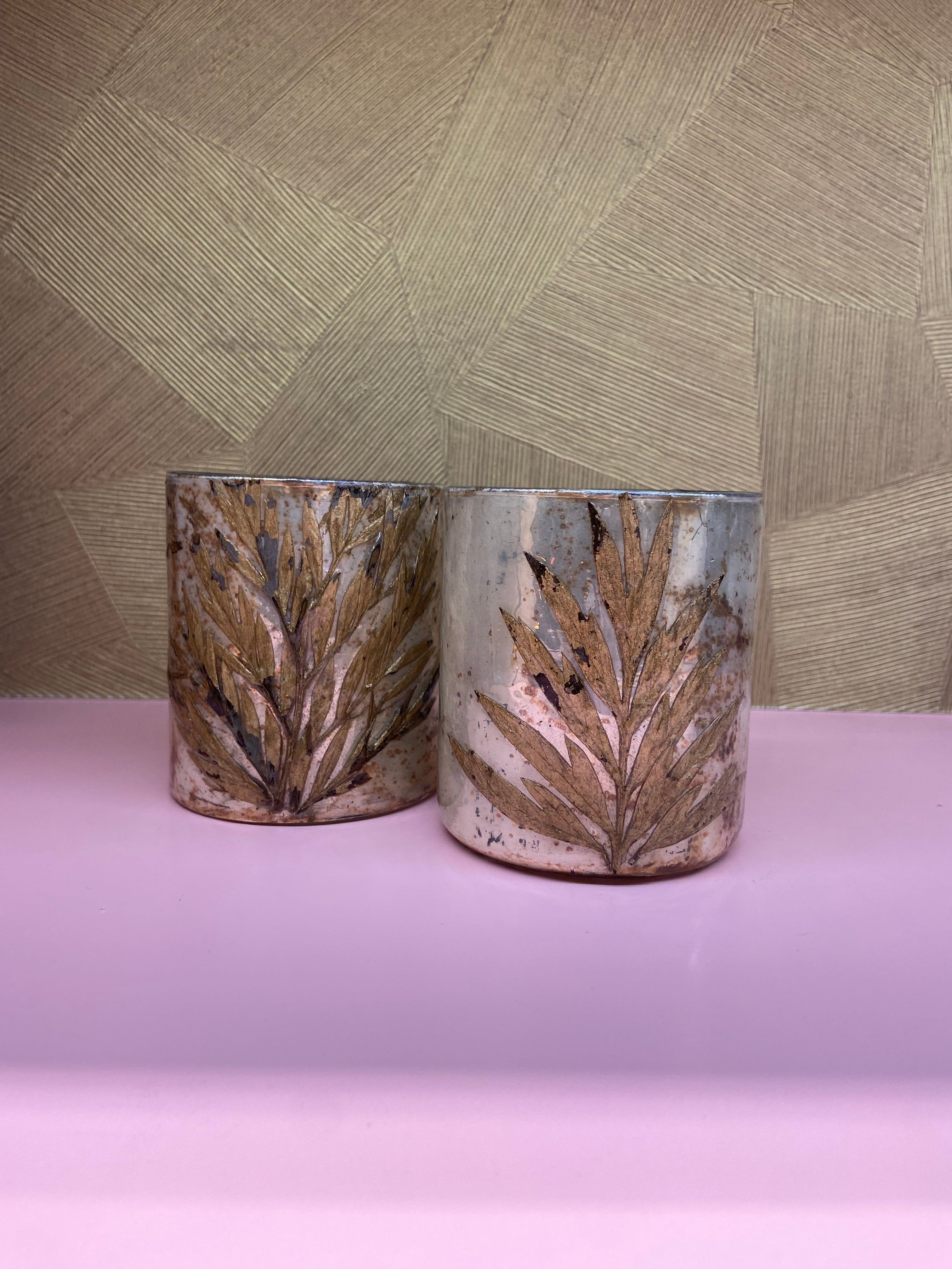 Vase Leaf Mosaic Shiny White Copper