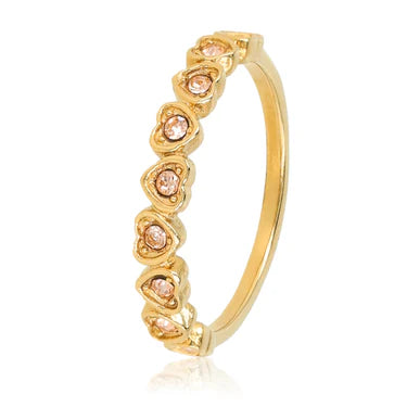 Hartjes Ring met Zirkonia Stenen - Goudkleurig & Champagne