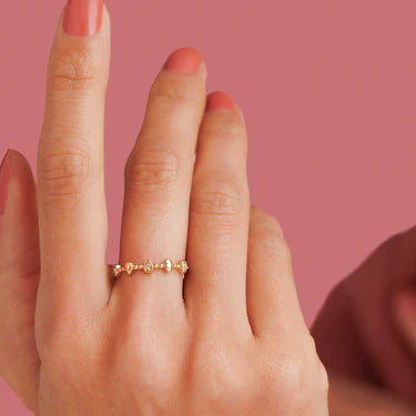 Aanschuifring met Zirkonia Stenen - Goudkleurig & Champagne