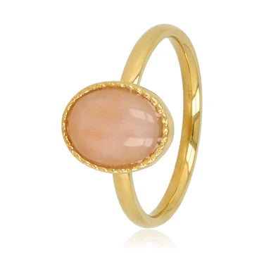 Oval Ring with Rose Quartz - Gold-colored & Pink