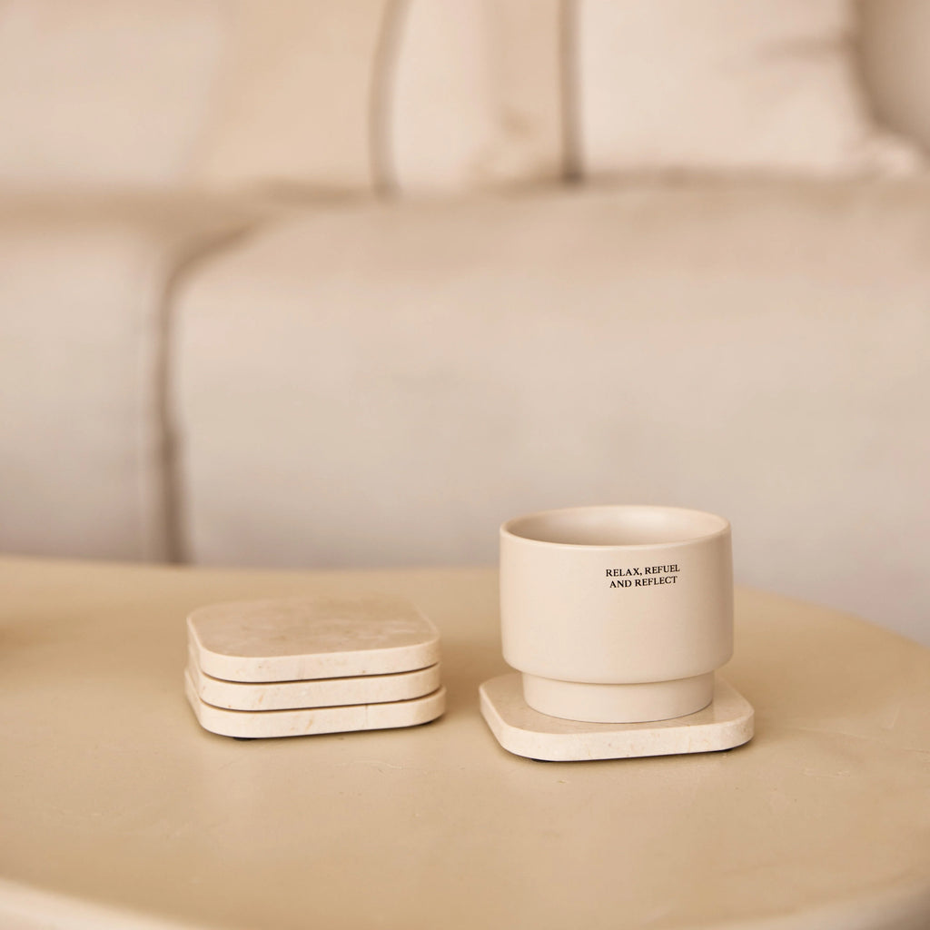 Onderzetter marmer - organisch - beige set van 4 stuks - 10x10x1cm