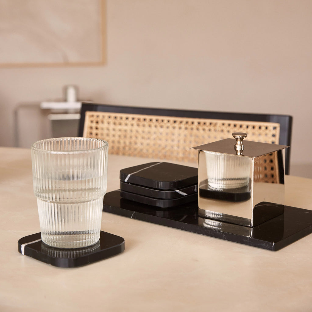 Onderzetter marmer - organisch - zwart set van 4 stuks - 10x10x1cm