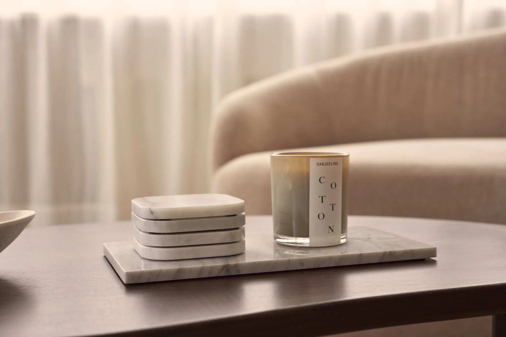 Onderzetter marmer - organisch - wit set van 4 stuks - 10x10x1cm