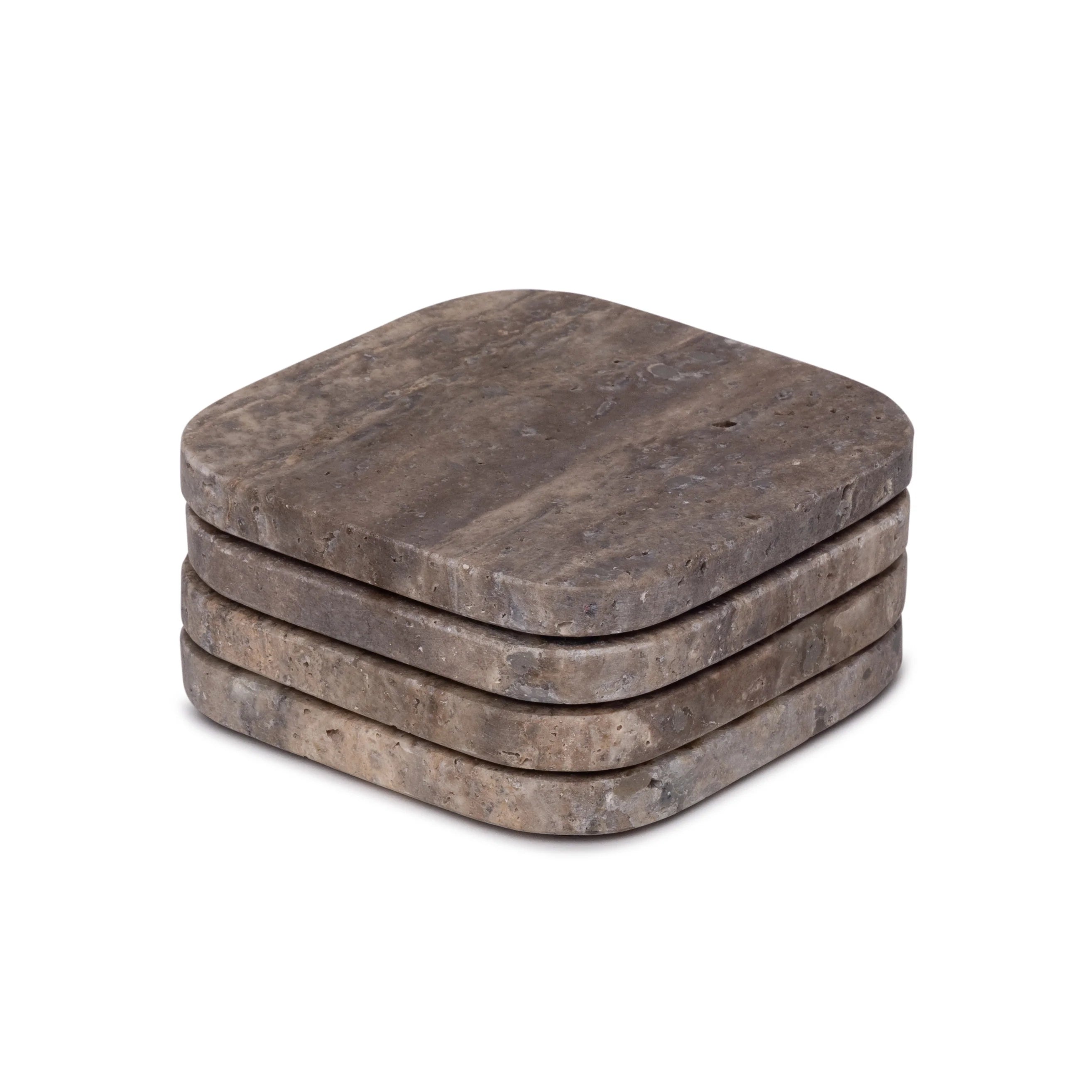 Titanium travertine onderzetter - organisch - set van 4 stuks - 10x10x1cm