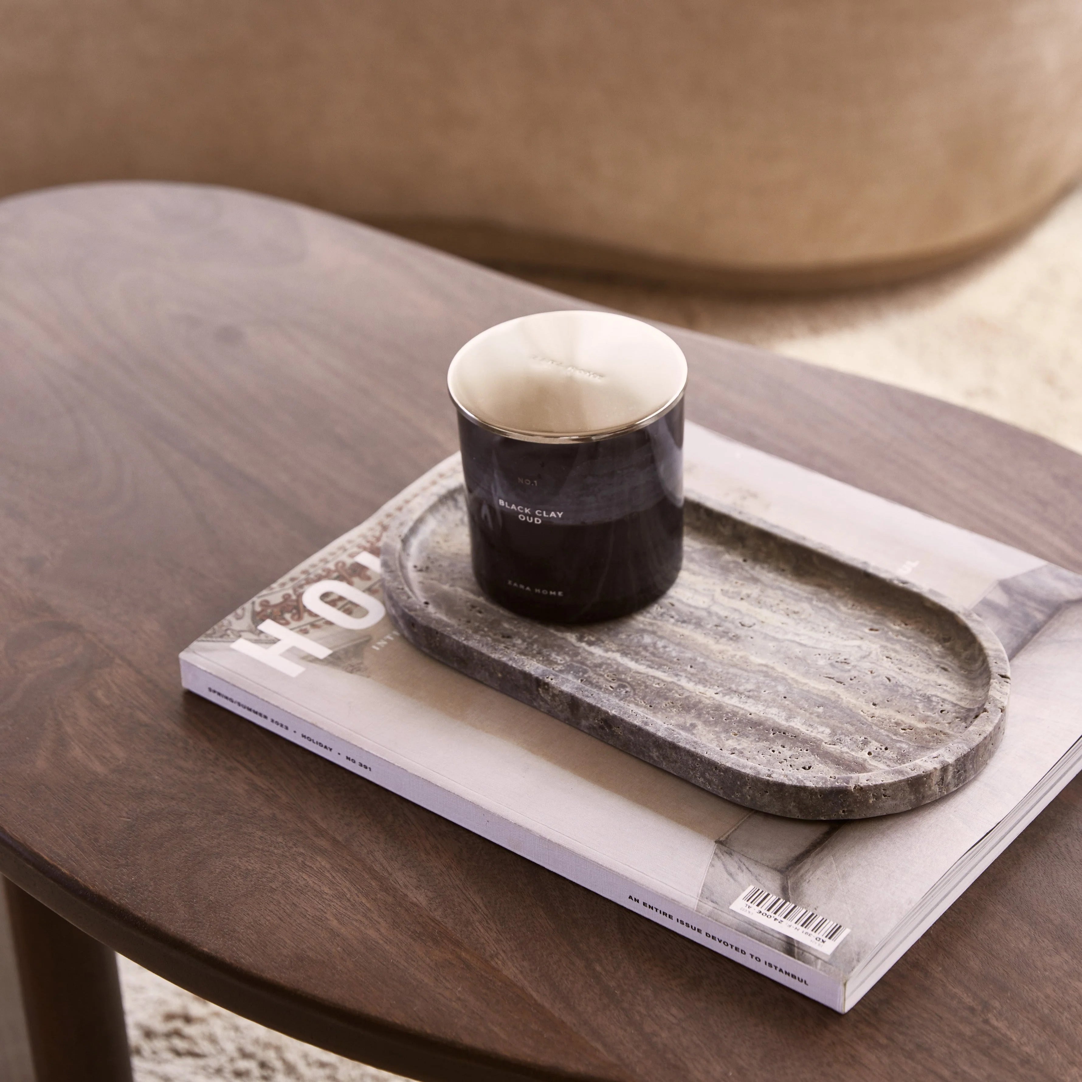 Titanium travertine tray ovaal 30x15cm