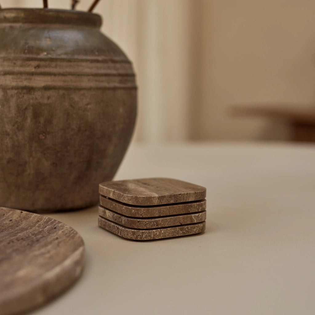 Titanium travertine onderzetter - organisch - set van 4 stuks - 10x10x1cm