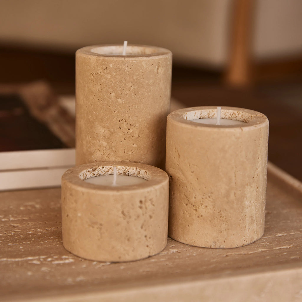 Travertine waxinelichthouders – S, M & L