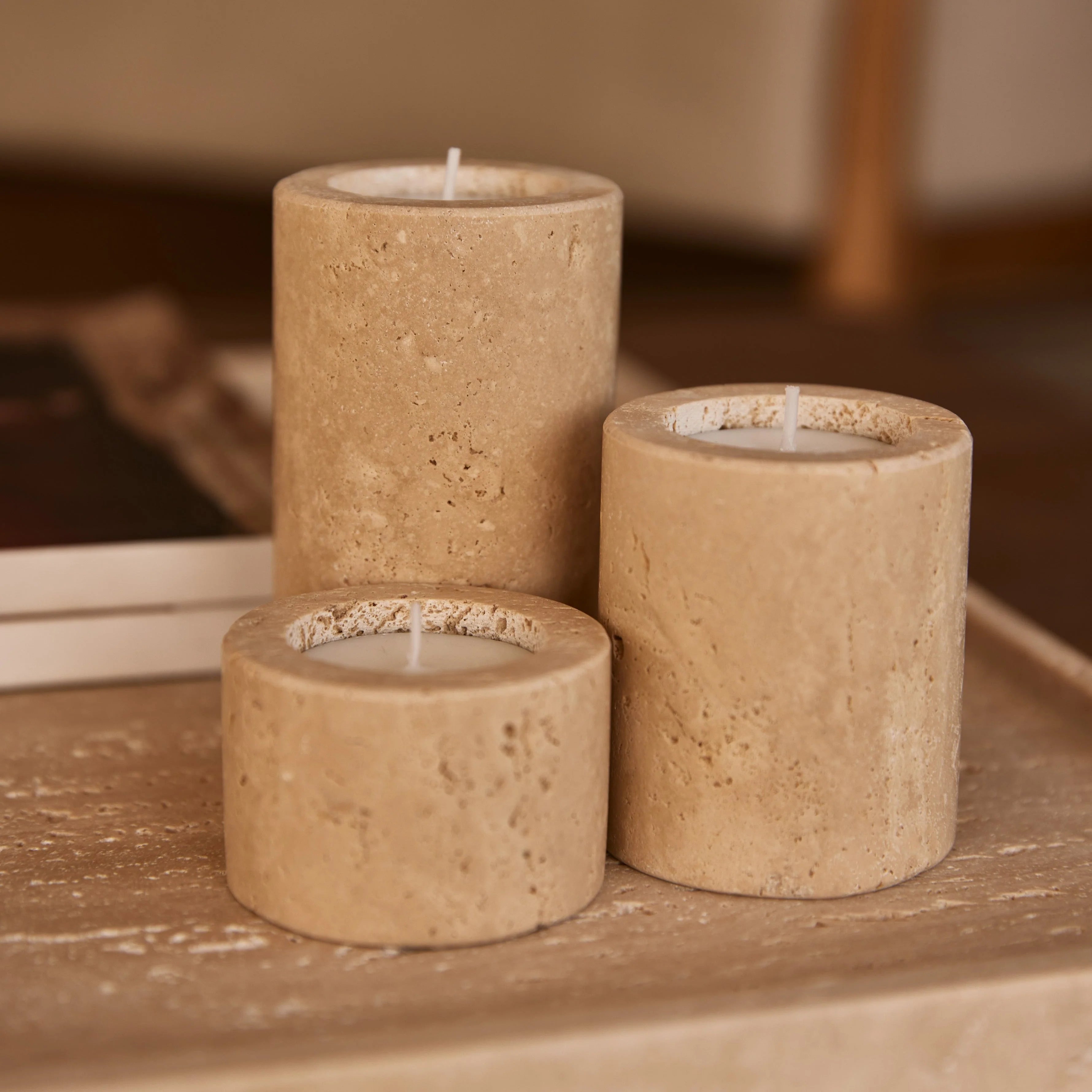 Travertine waxinelichthouders – S, M & L
