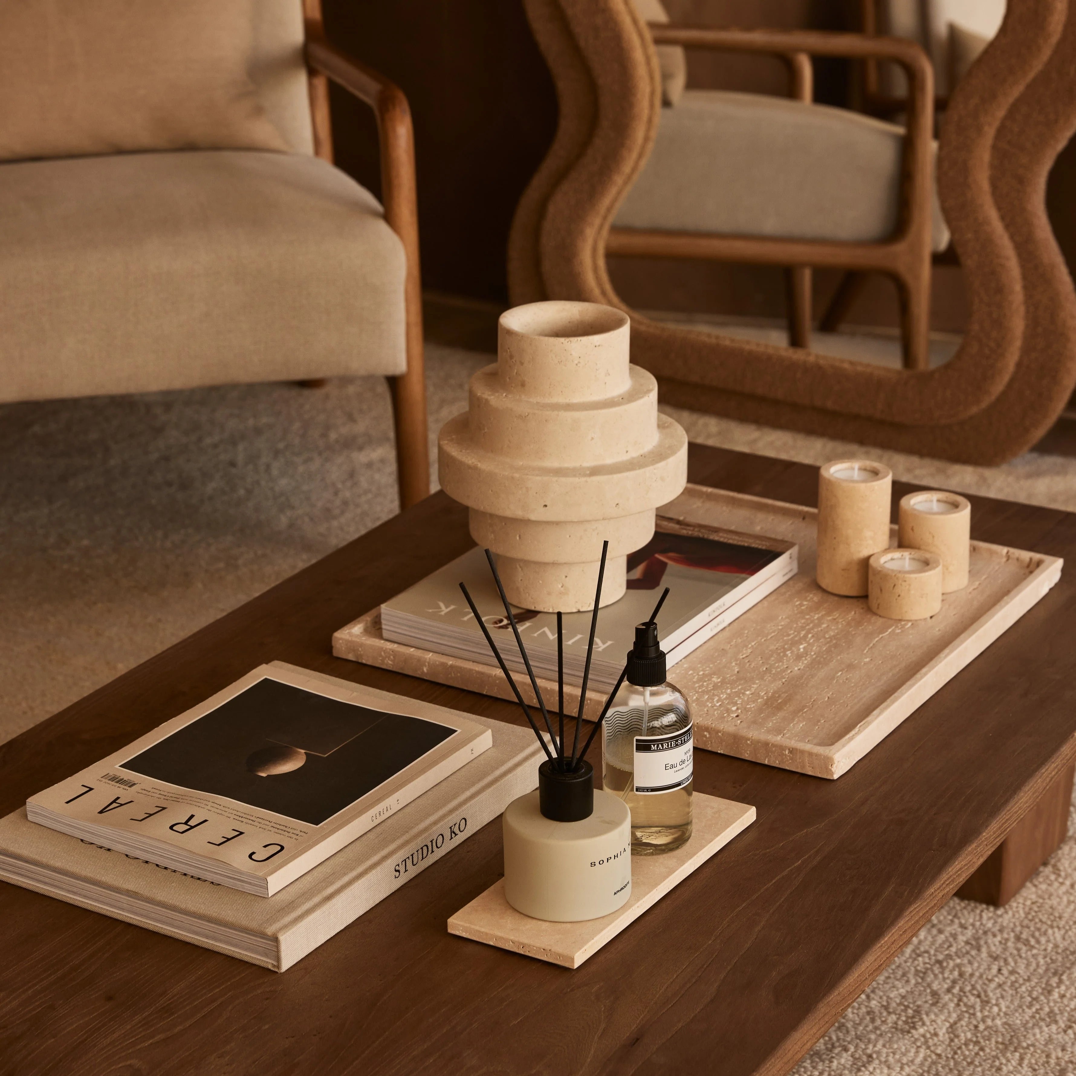 Travertine dienblad tray 45x45cm