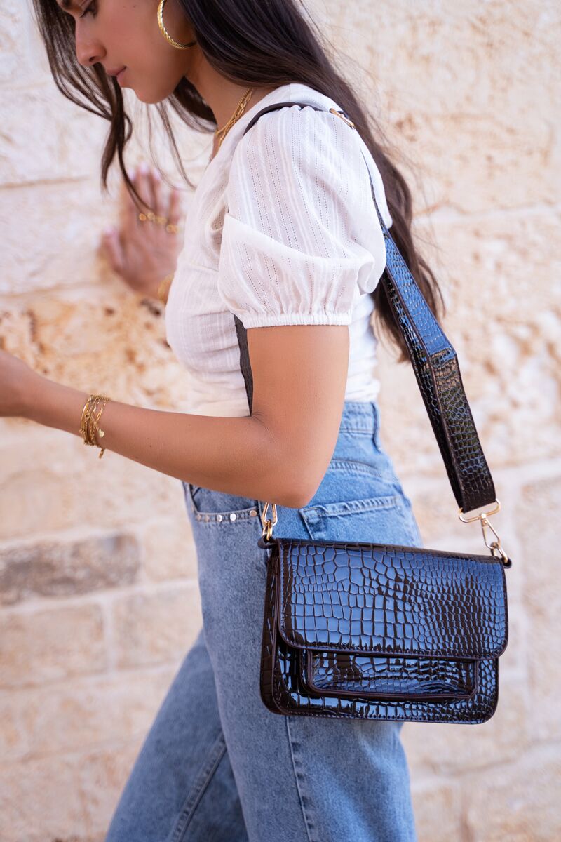 Schoudertas croco print