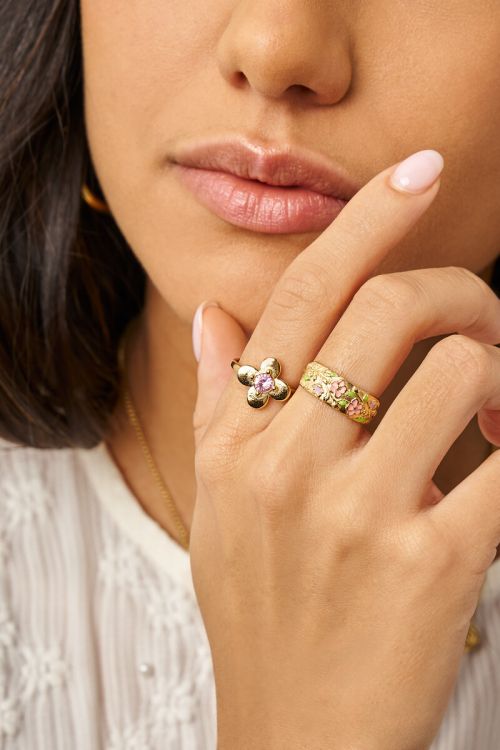 Ring OS 4 leaf pink strass