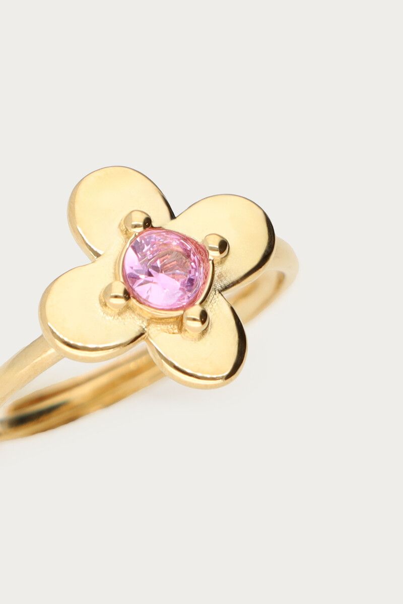 Ring OS 4 leaf pink strass