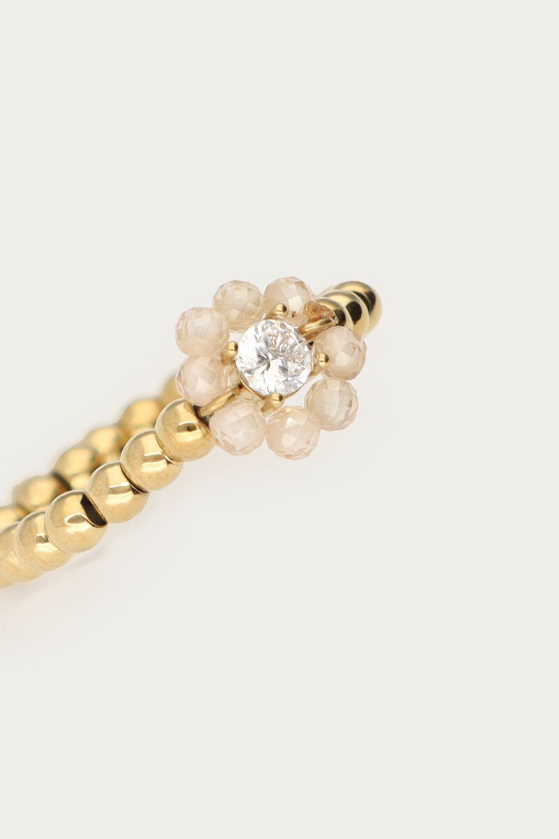 Ring stretch flower beads beige