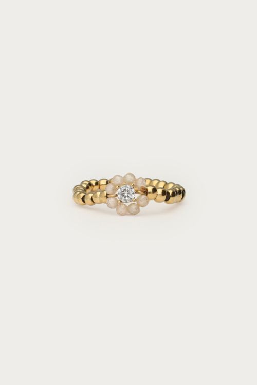 Ring stretch flower beads beige