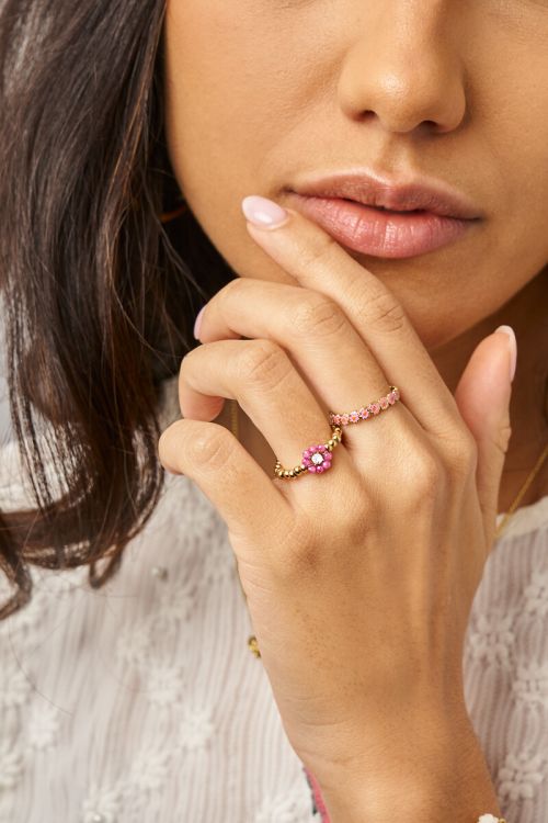 Ring stretch flower beads pink