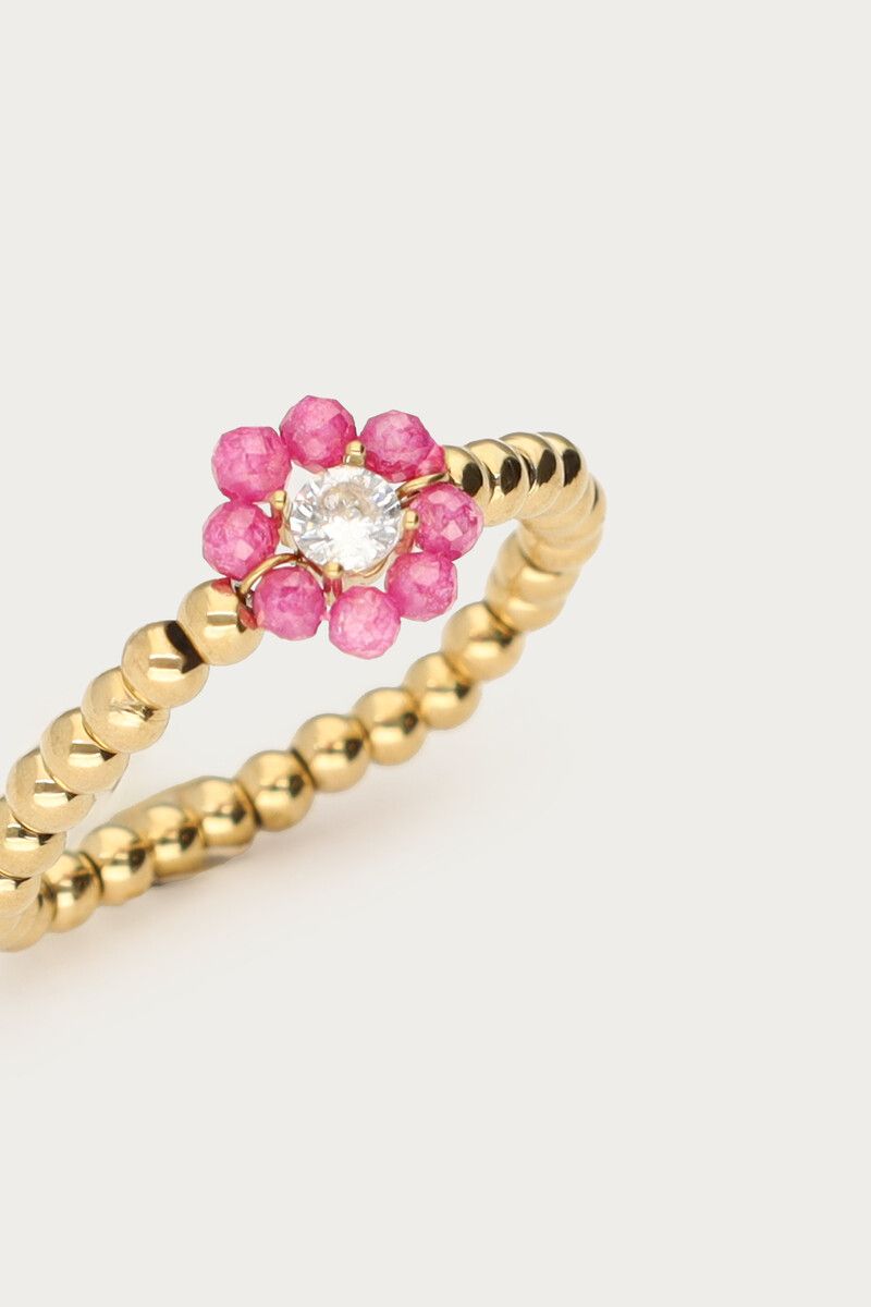Ring stretch flower beads pink
