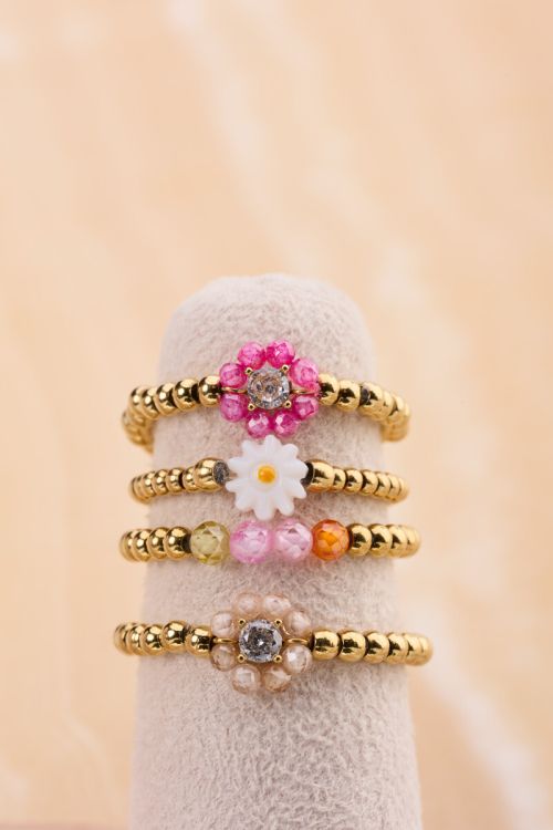 Ring stretch flower beads pink