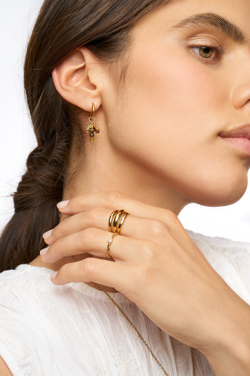 Earring hoops brown beads sun