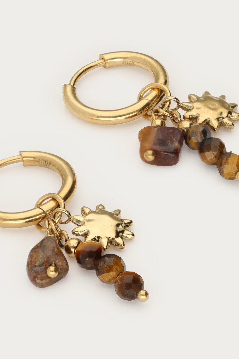 Earring hoops brown beads sun