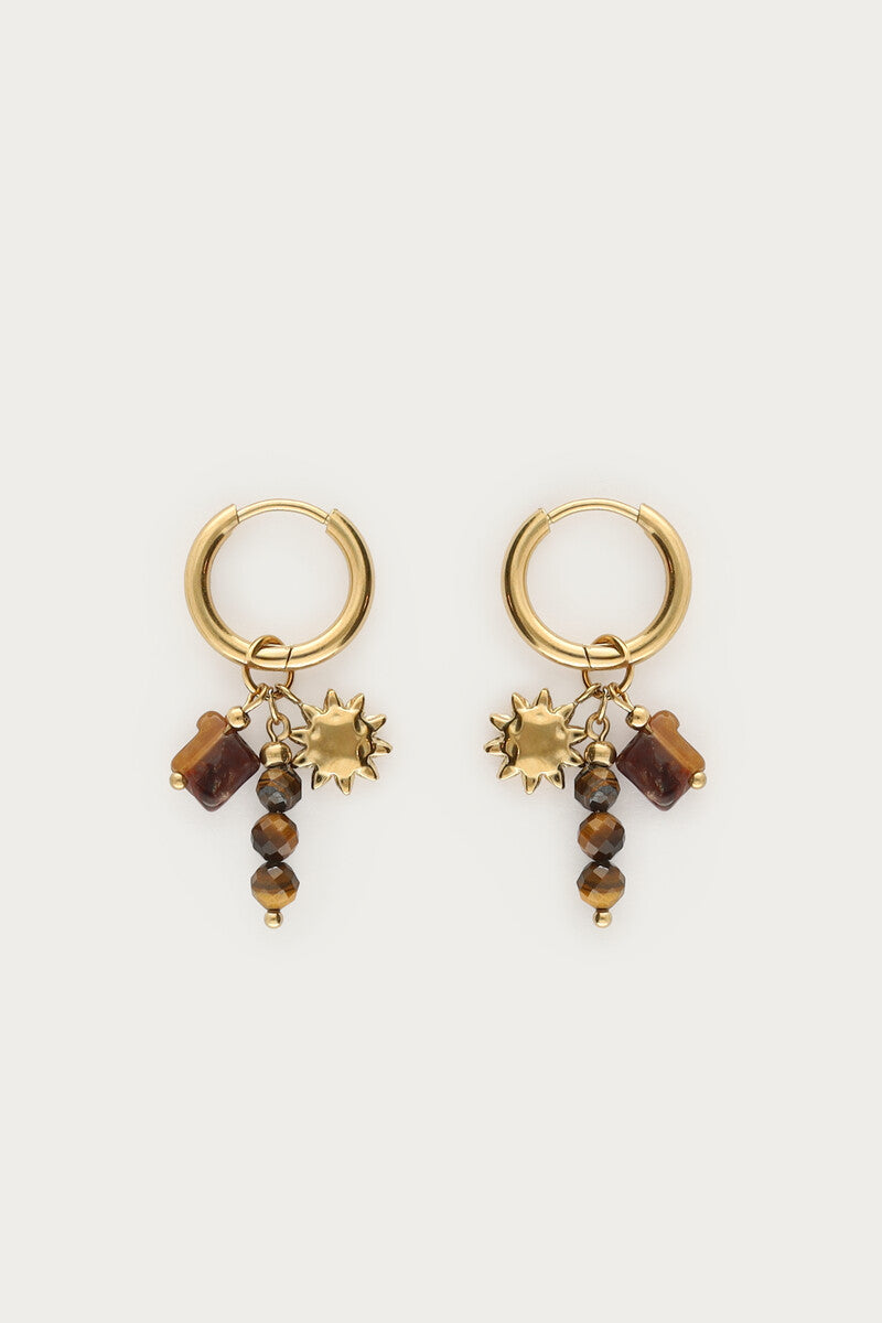 Earring hoops brown beads sun