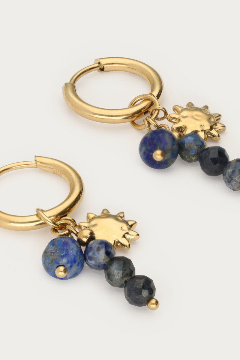 Earring hoops blue beads sun
