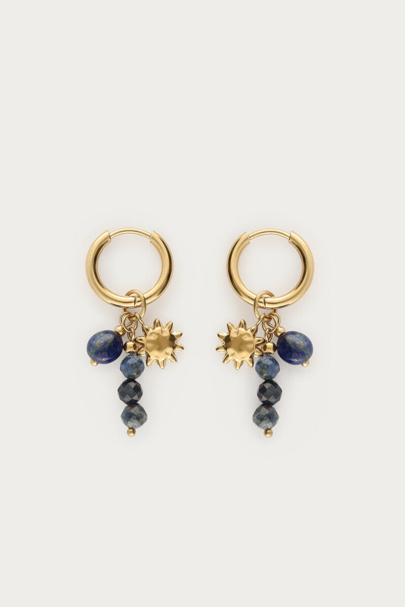 Earring hoops blue beads sun