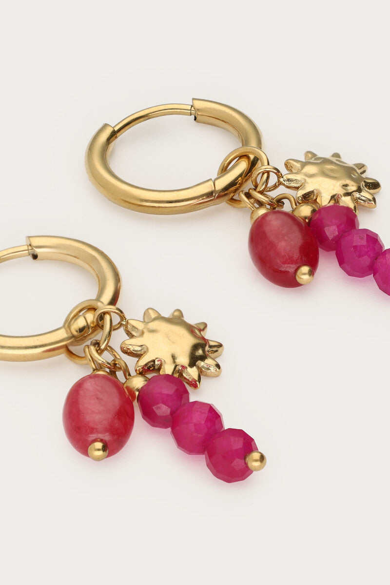 Earring hoops pink beads sun