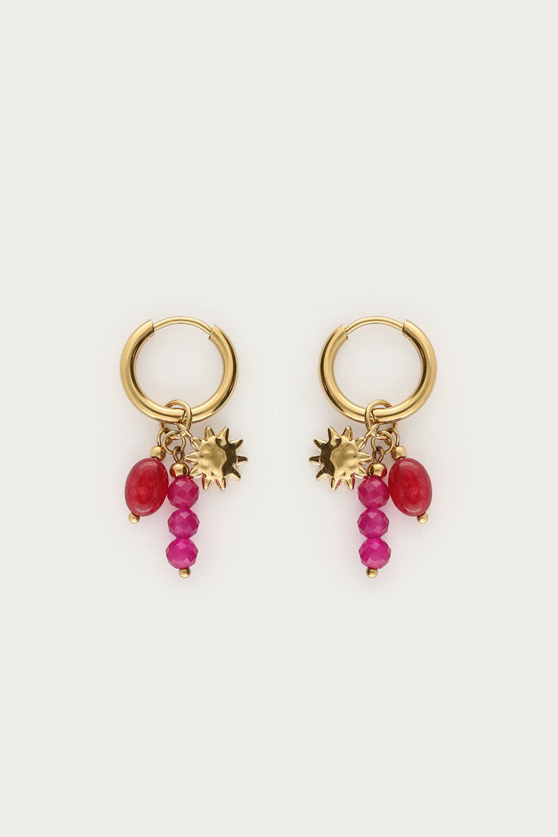 Earring hoops pink beads sun