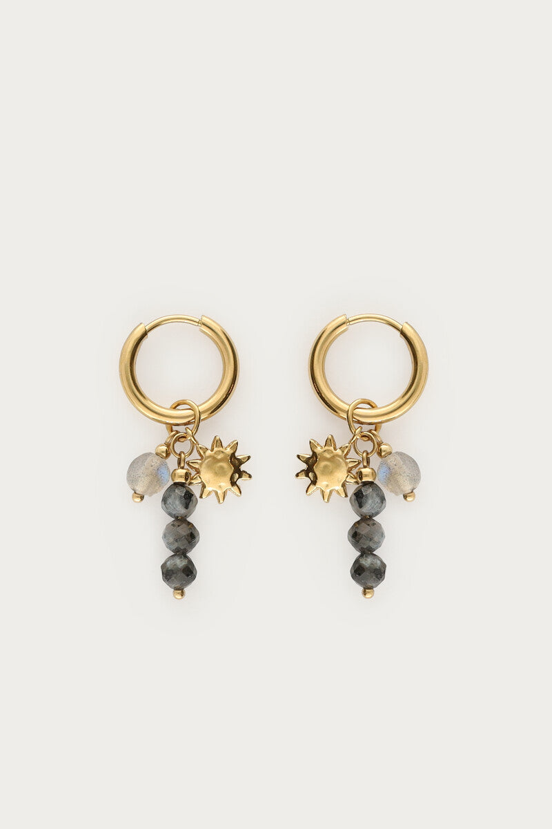 Earring hoops grey beads sun