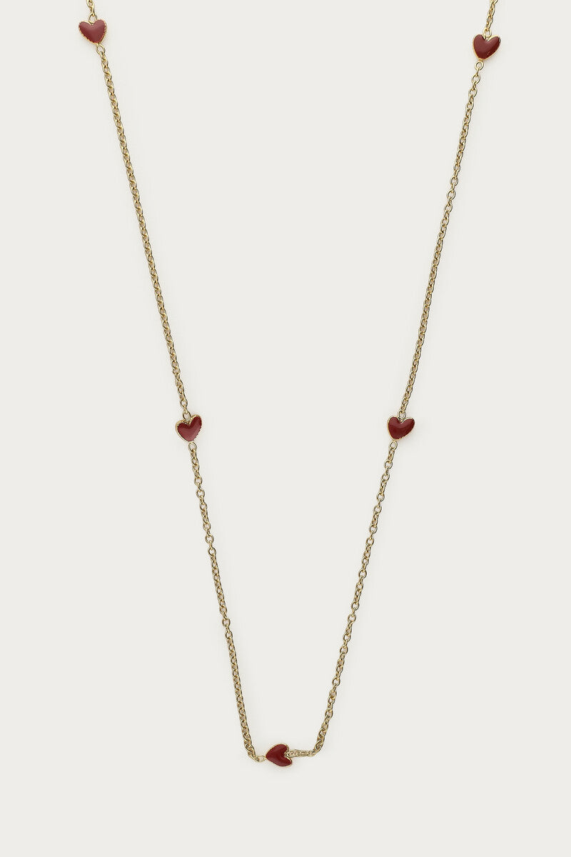 Lange minimalistische ketting met rode hartjes